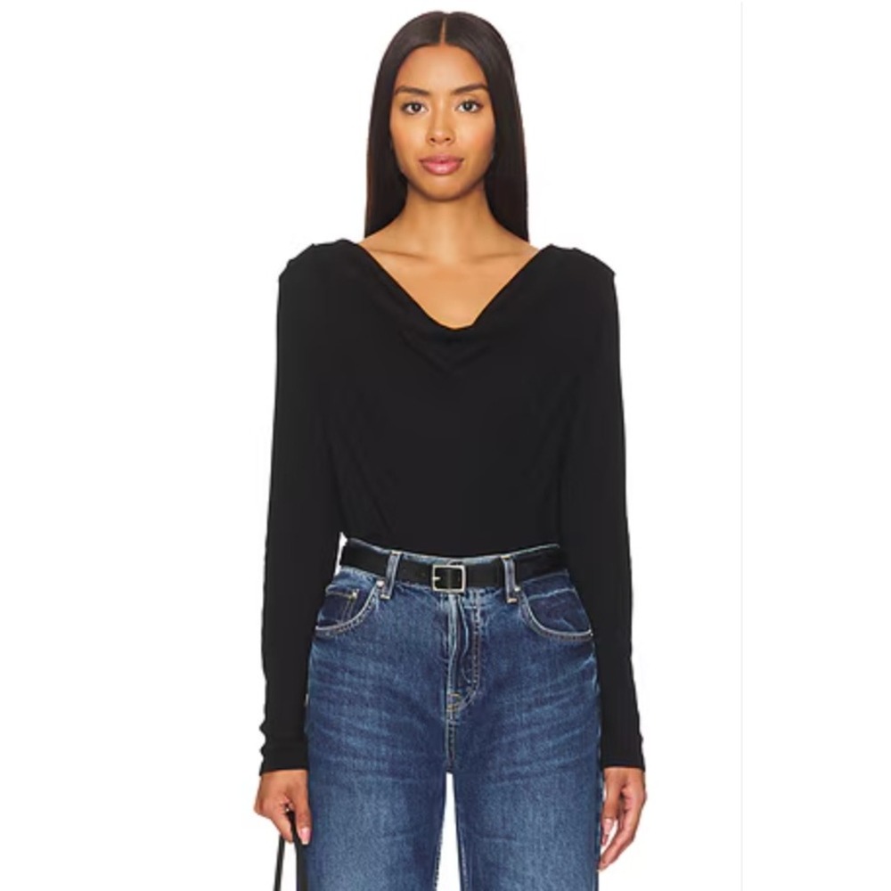 Bobi Los Angeles Black Cowl Neck Long Sleeve Drape Jersey Top Small
